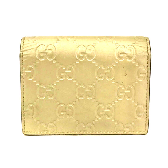 Gold GUCCI Ssima Ribbon GG Logo Leather Bifold Wallet - Picture 4 of 7